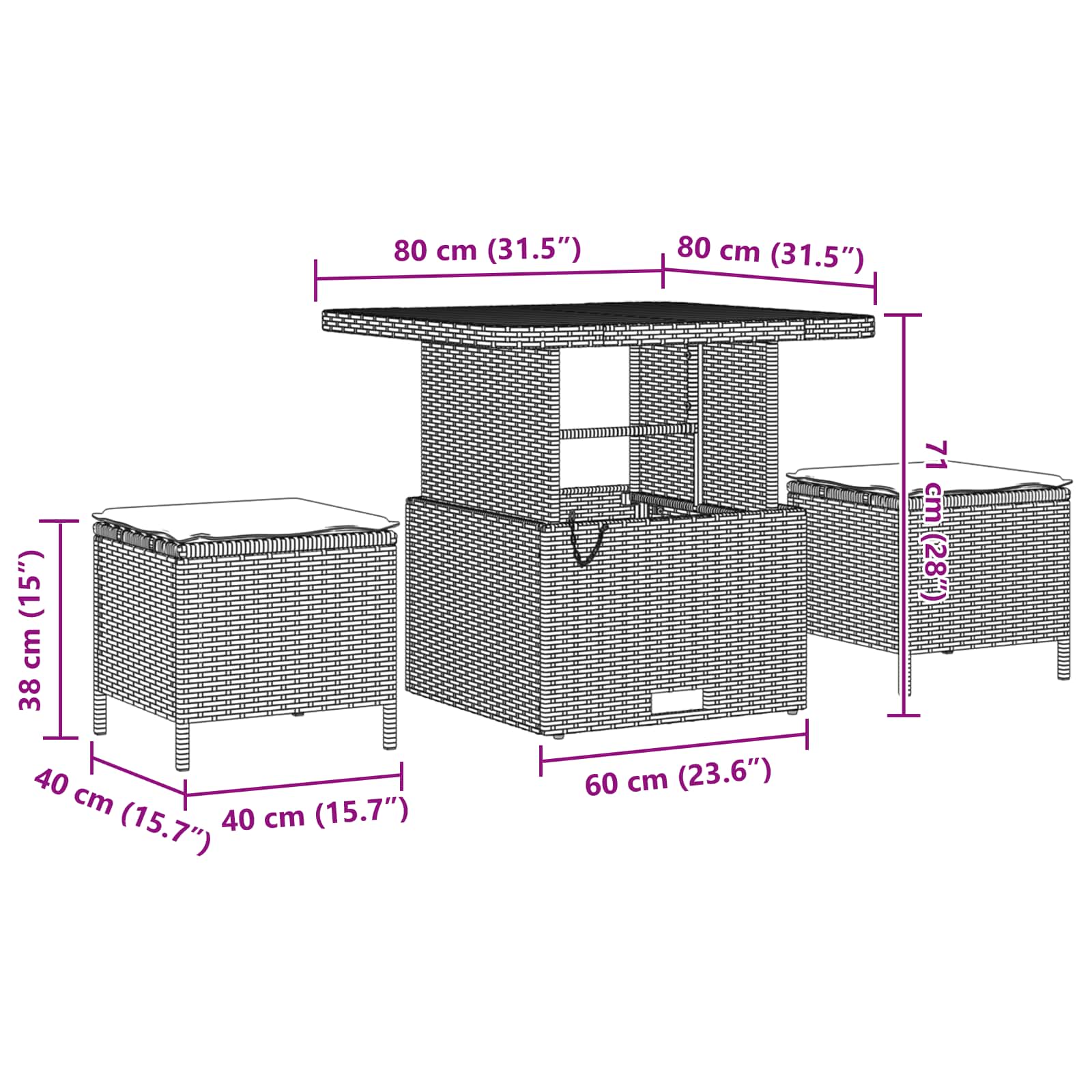 Set Divano da Giardino con cuscino 9 pcs Nero polyrattan - immagine 9