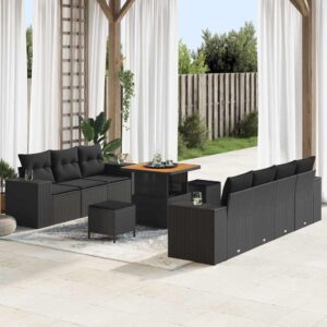 Set Divano da Giardino 10 pcs Nero polyrattan