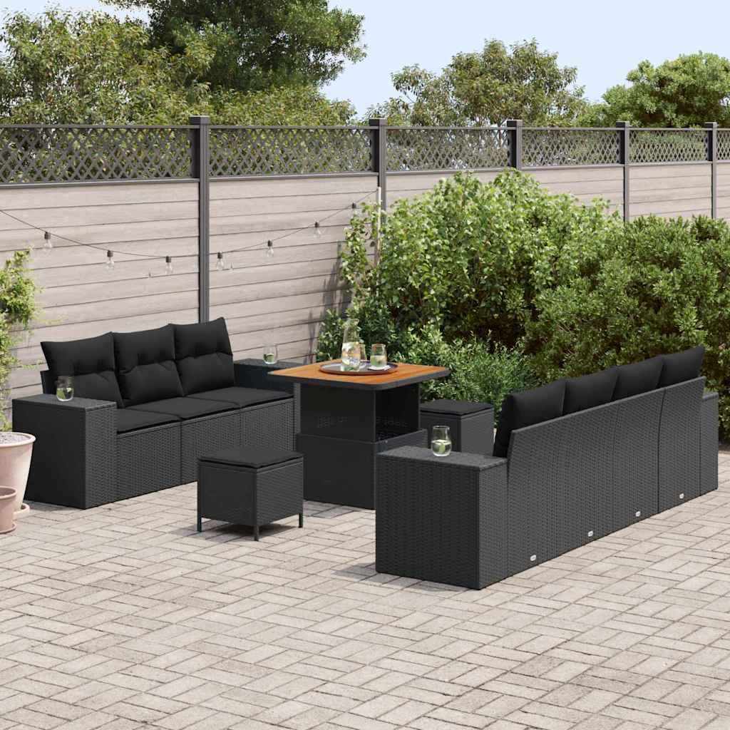 Set Divano da Giardino 10 pcs Nero polyrattan - immagine 3