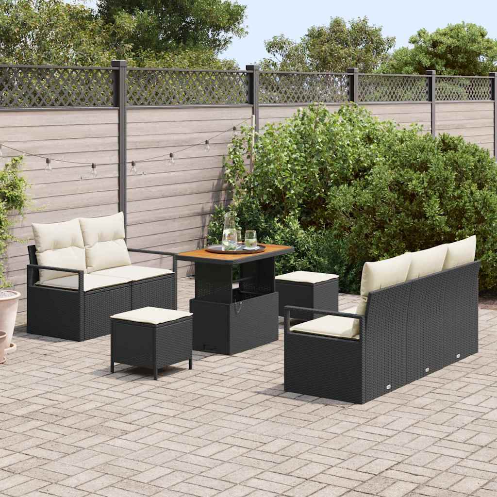 Set Divano da Giardino con cuscino 8 pcs Nero Poly Rattan - immagine 3