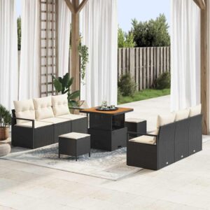 Set Divano da Giardino con cuscino 9 pcs Nero Poly Rattan