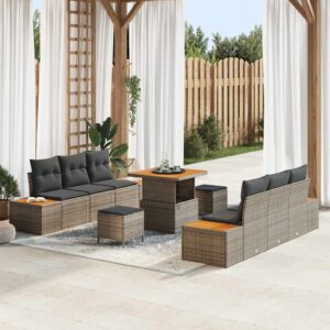 Set Divano da Giardino con cuscino 9 pcs Grigio Poly Rattan