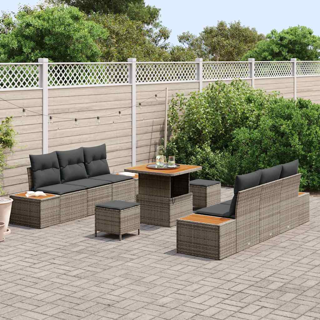 Set Divano da Giardino con cuscino 9 pcs Grigio Poly Rattan - immagine 3