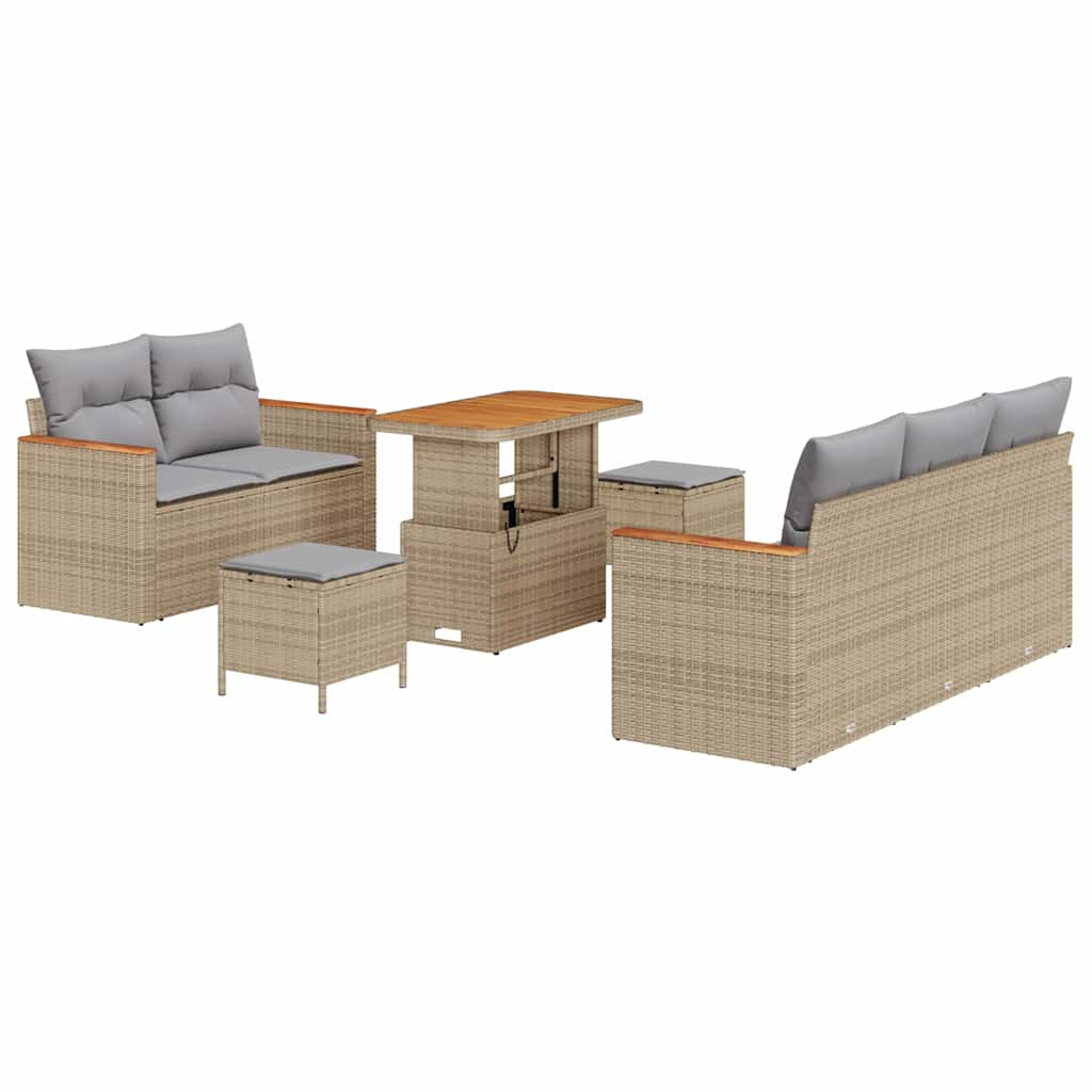 Set Divano da Giardino con cuscino 8 pcs Beige Poly Rattan - immagine 2