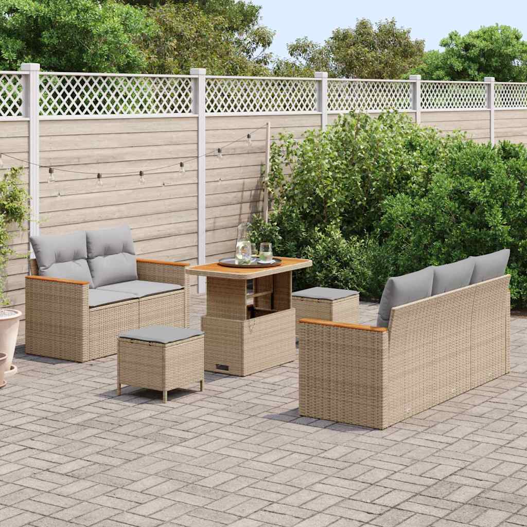 Set Divano da Giardino con cuscino 8 pcs Beige Poly Rattan - immagine 3