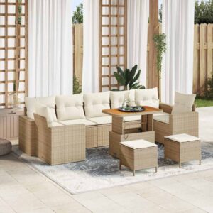 Set Divano da Giardino con cuscino 10 pcs beige e panna