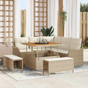 Set Divano da Giardino con cuscino 8 pcs Beige e Crema