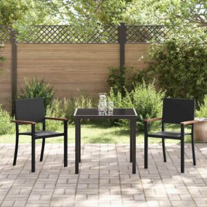Set da Pranzo per Giardino 3 pcs Nero Poly Rattan