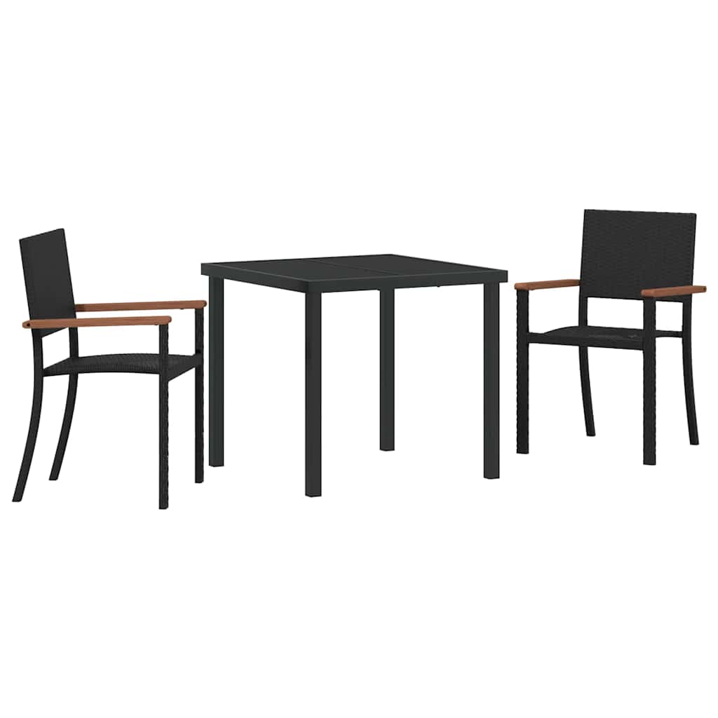 Set da Pranzo per Giardino 3 pcs Nero Poly Rattan - immagine 2