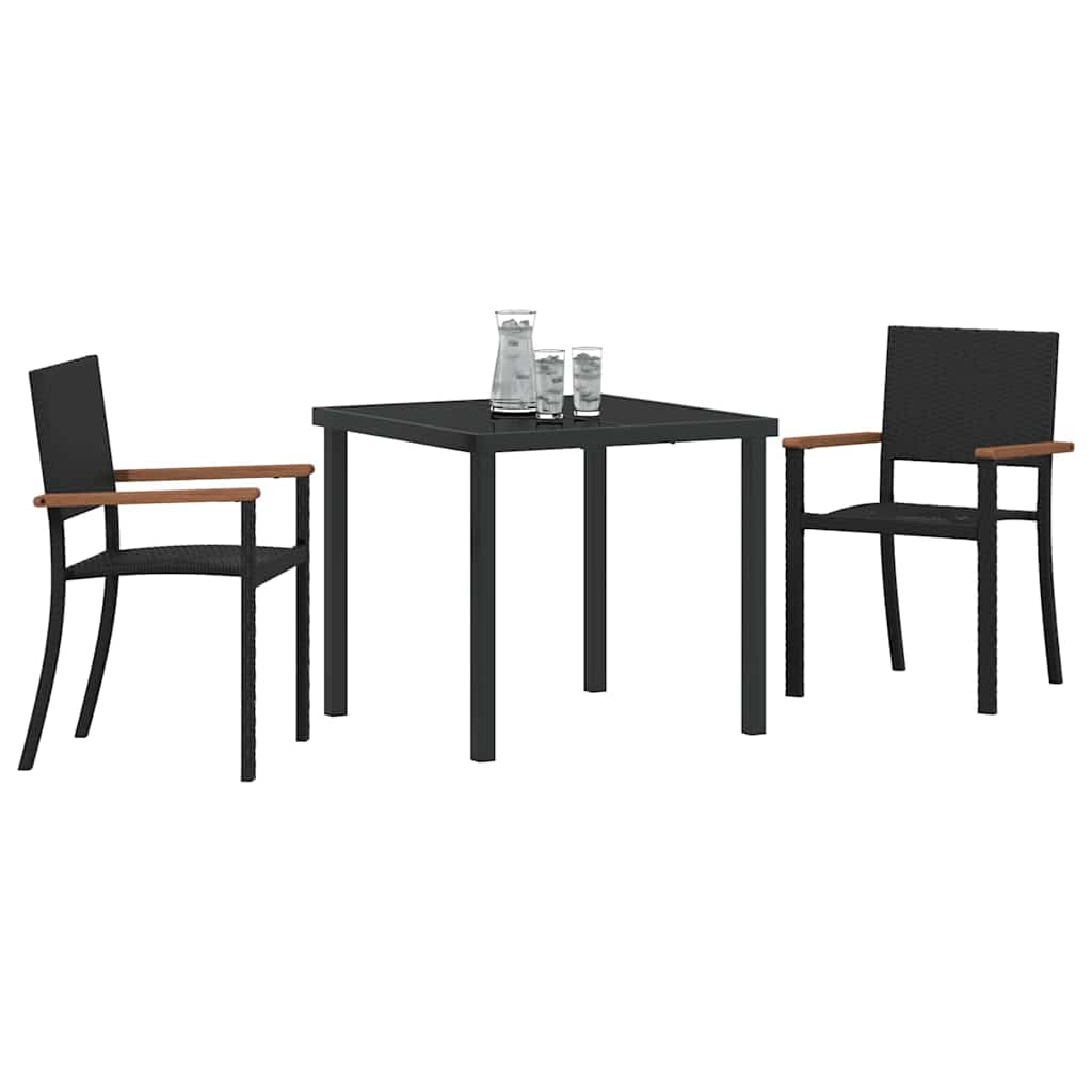 Set da Pranzo per Giardino 3 pcs Nero Poly Rattan - immagine 3
