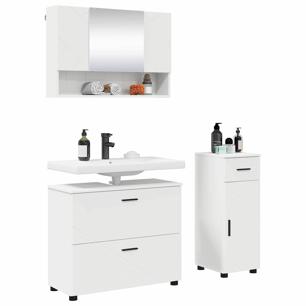 Set di mobili per il bagno 3 pcs Bianco Legno multistrato - immagine 3