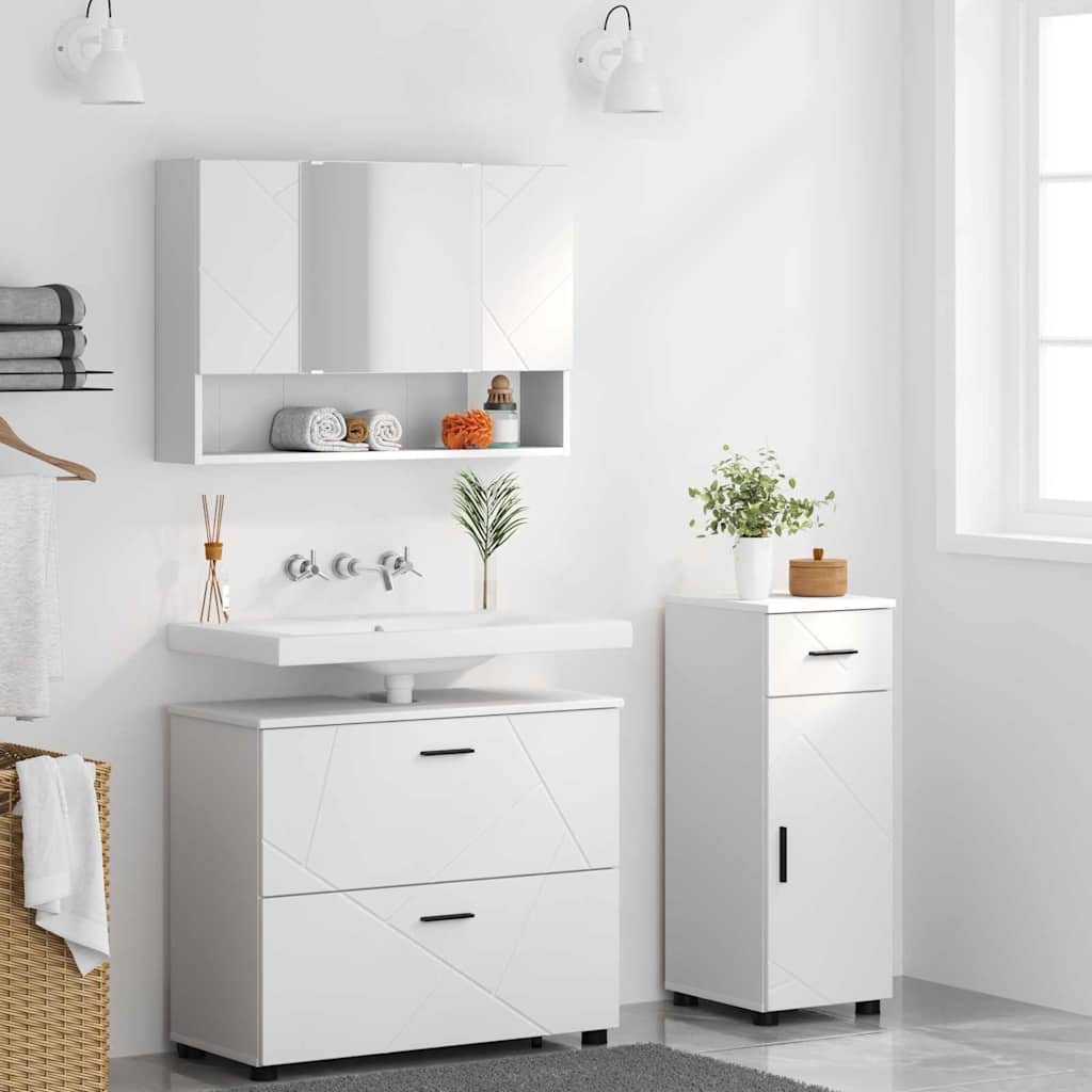 Set di mobili per il bagno 3 pcs Bianco Legno multistrato - immagine 4