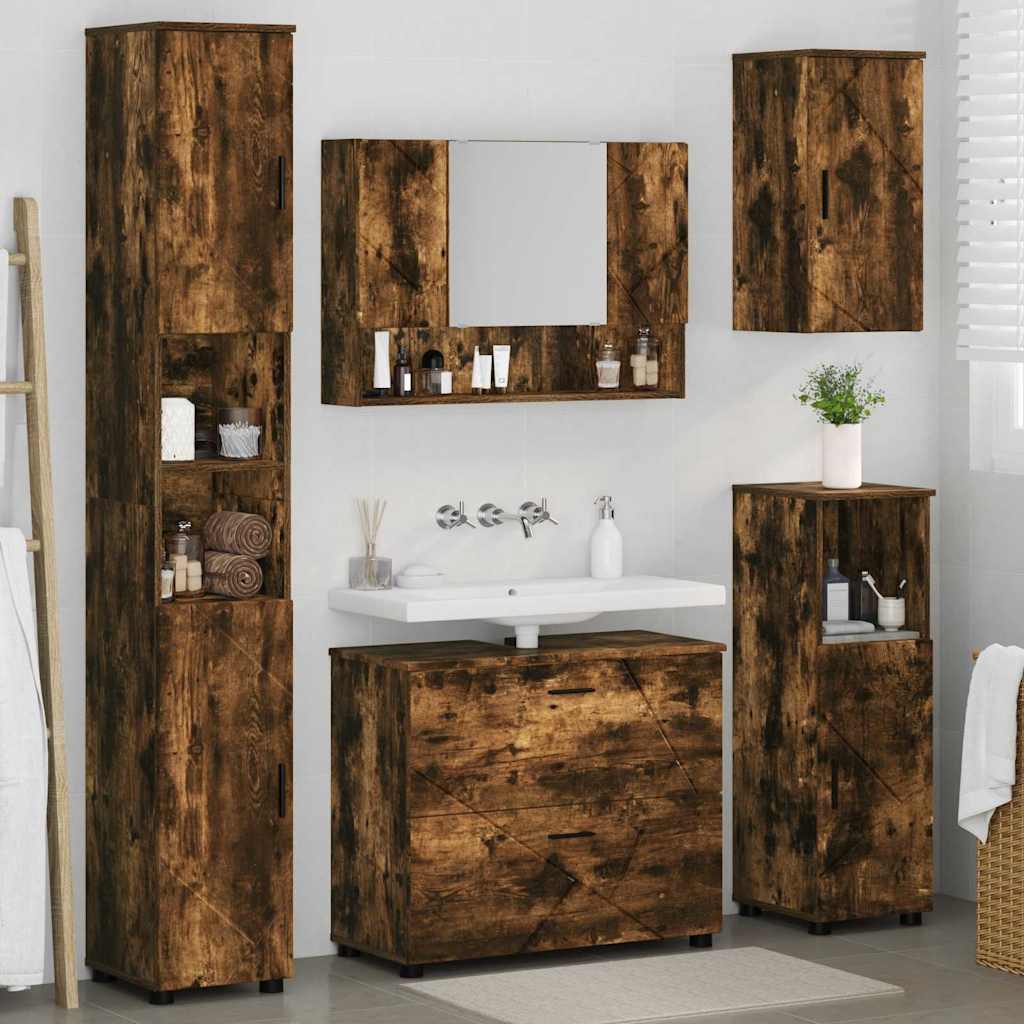 Set di mobili per il bagno con cassetto 5 pcs Rovere fumé - immagine 4