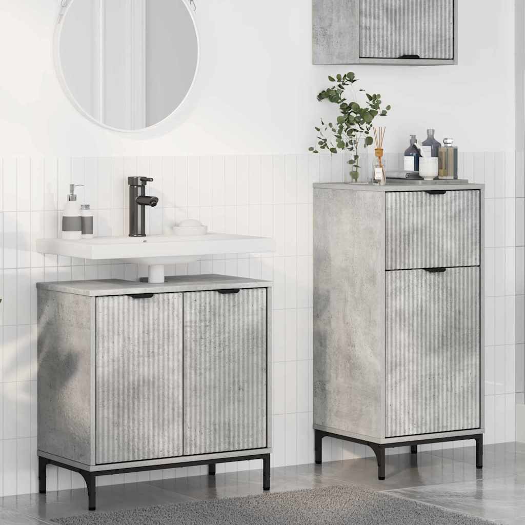 Set di mobili per il bagno con cassetto 2 pcs Grigio cemento