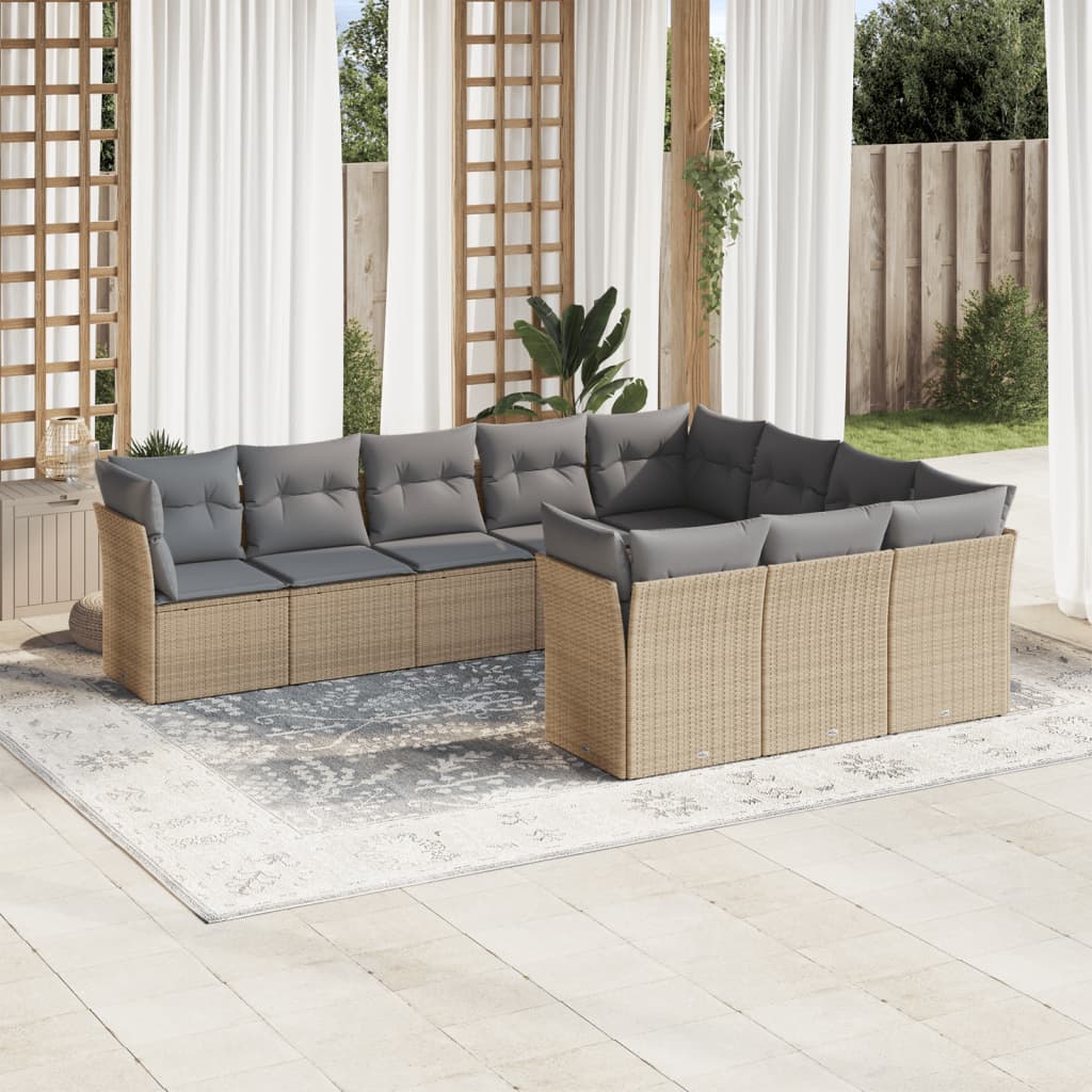 Set Divano Giardino 10 pz con Cuscini Grigio Chiaro Polyrattan
