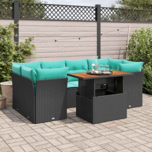 Set Divani da Giardino con Cuscini 7pz Nero Polyrattan