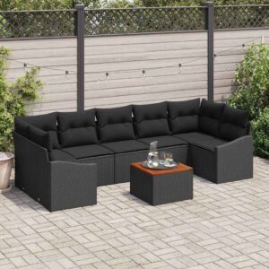 Set Divano da Giardino 8 pcs Nero e bianco