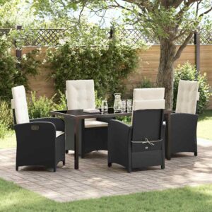 Set da Pranzo per Giardino con cuscino 5 pcs Nero polyrattan