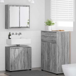 Set di mobili per il bagno con cassetto 3 pcs Grigio Sonoma