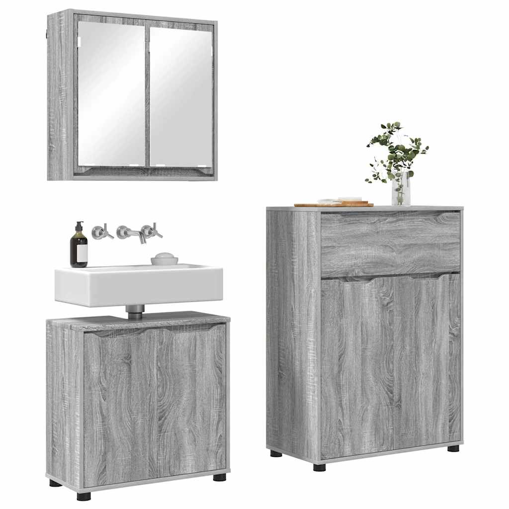 Set di mobili per il bagno con cassetto 3 pcs Grigio Sonoma - immagine 3