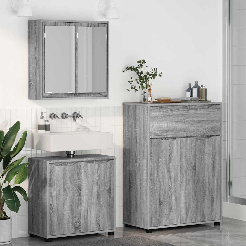 Set di mobili per il bagno con cassetto 3 pcs Grigio Sonoma - immagine 4