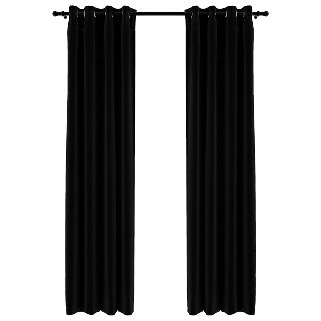 Tende Oscuranti Effetto Lino con Occhielli 2pz 140x245cm Nere - immagine 2