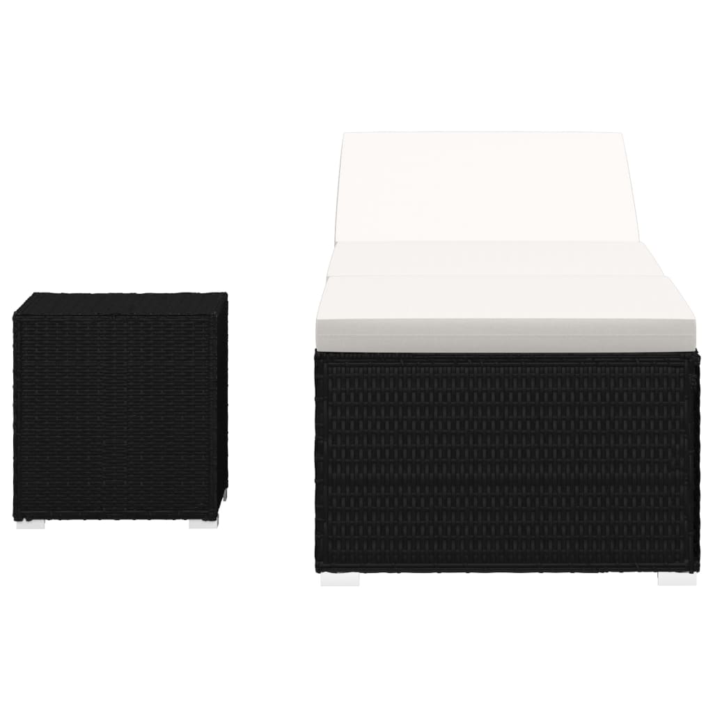 Lettino Prendisole Cuscino e Tavolino Polyrattan Bianco Crema - immagine 3