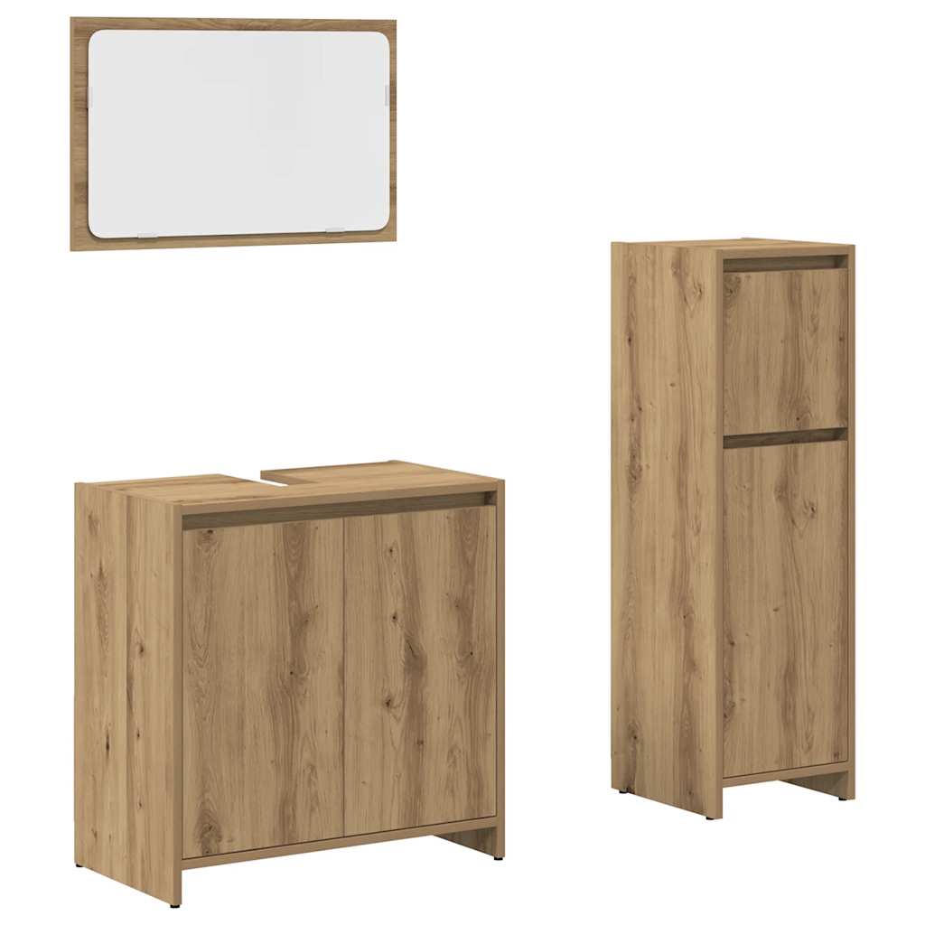 Set Mobili da Bagno 3 pz Rovere Artigianale Legno Multistrato - immagine 2