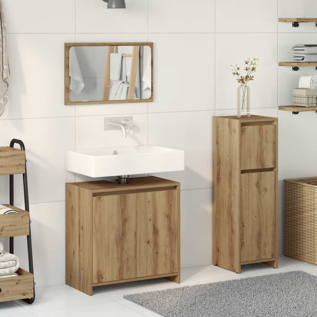 Set Mobili da Bagno 3 pz Rovere Artigianale Legno Multistrato - immagine 3