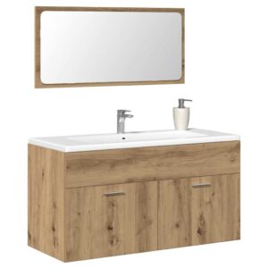 Mobile da Bagno con Specchio Rovere Artigianale Truciolato