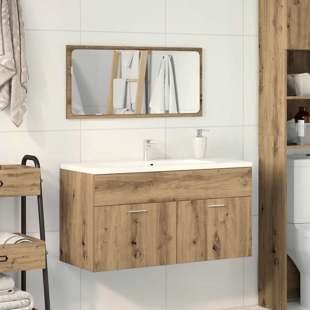 Mobile da Bagno con Specchio Rovere Artigianale Truciolato - immagine 3
