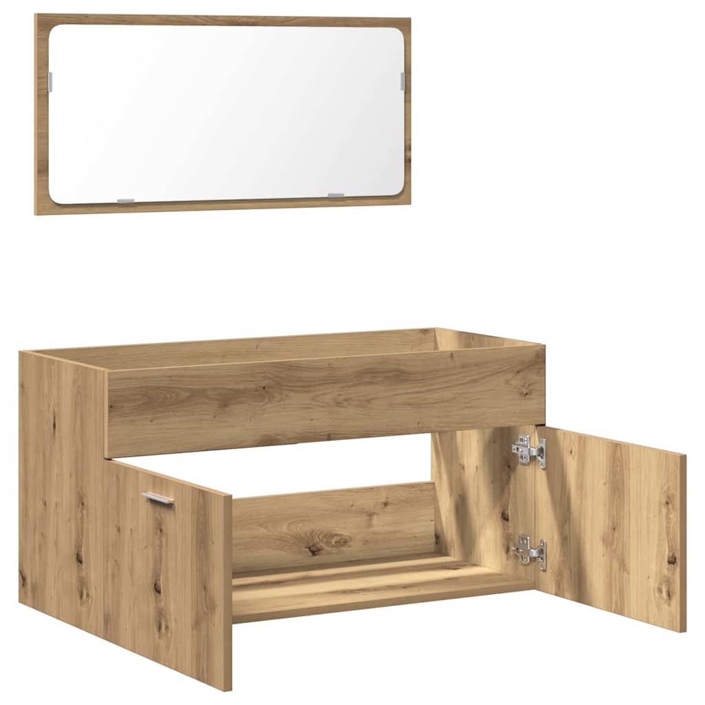 Mobile da Bagno con Specchio Rovere Artigianale Truciolato - immagine 6