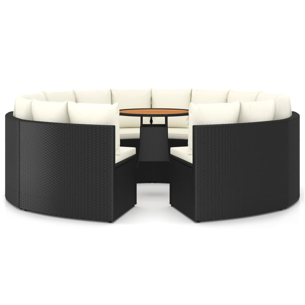 Set Divani da Giardino 9 pz con Cuscini in Polyrattan Nero - immagine 2