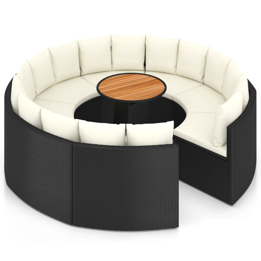 Set Divani da Giardino 9 pz con Cuscini in Polyrattan Nero - immagine 3