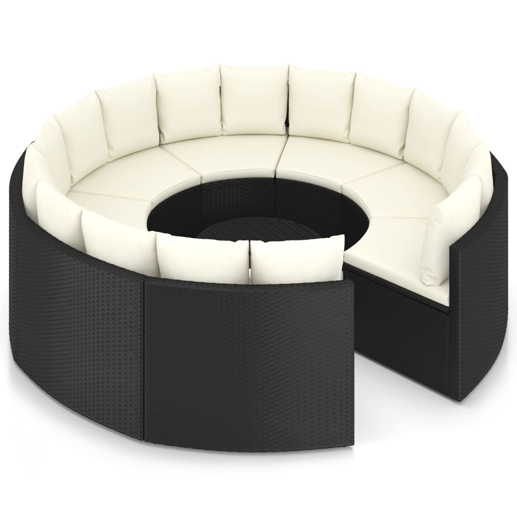 Set Divani da Giardino 9 pz con Cuscini in Polyrattan Nero - immagine 3
