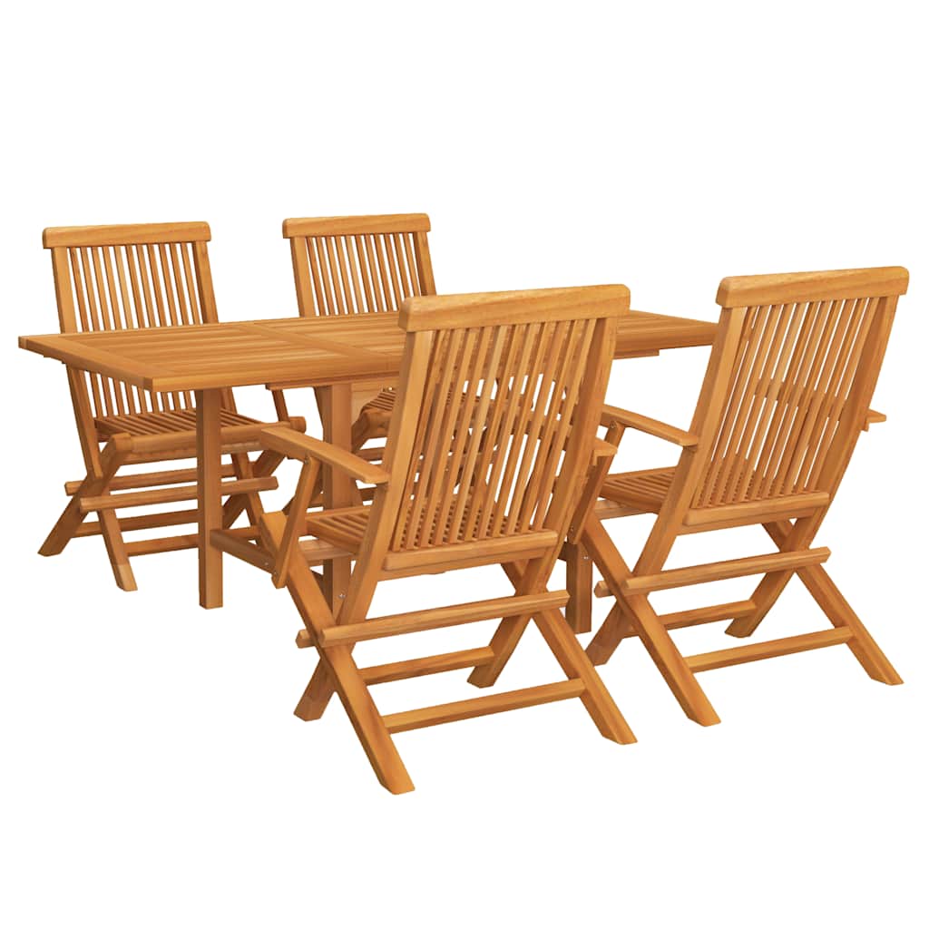 Set da Pranzo da Giardino 5 pz in Legno Massello di Teak - immagine 2
