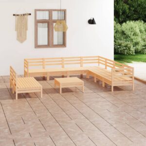Set Salotto da Giardino 10 pz in Legno Massello di Pino