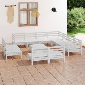 Set Salotto da Giardino 12 pz in Legno Massello di Pino Bianco