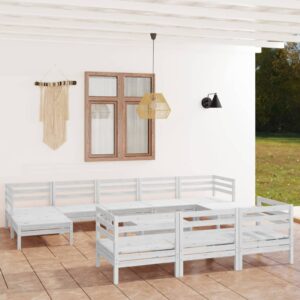 Set Salotto da Giardino 11 pz in Legno Massello di Pino Bianco
