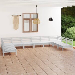 Set Salotto da Giardino 10 pz in Legno Massello di Pino