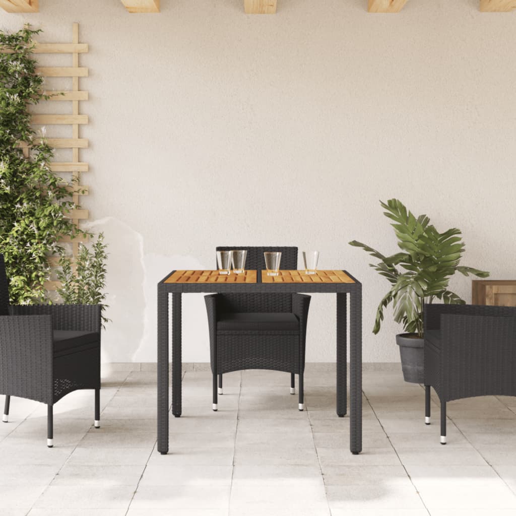 Tavolo Giardino Piano Legno Acacia Nero 90x90x75 cm Polyrattan - immagine 3