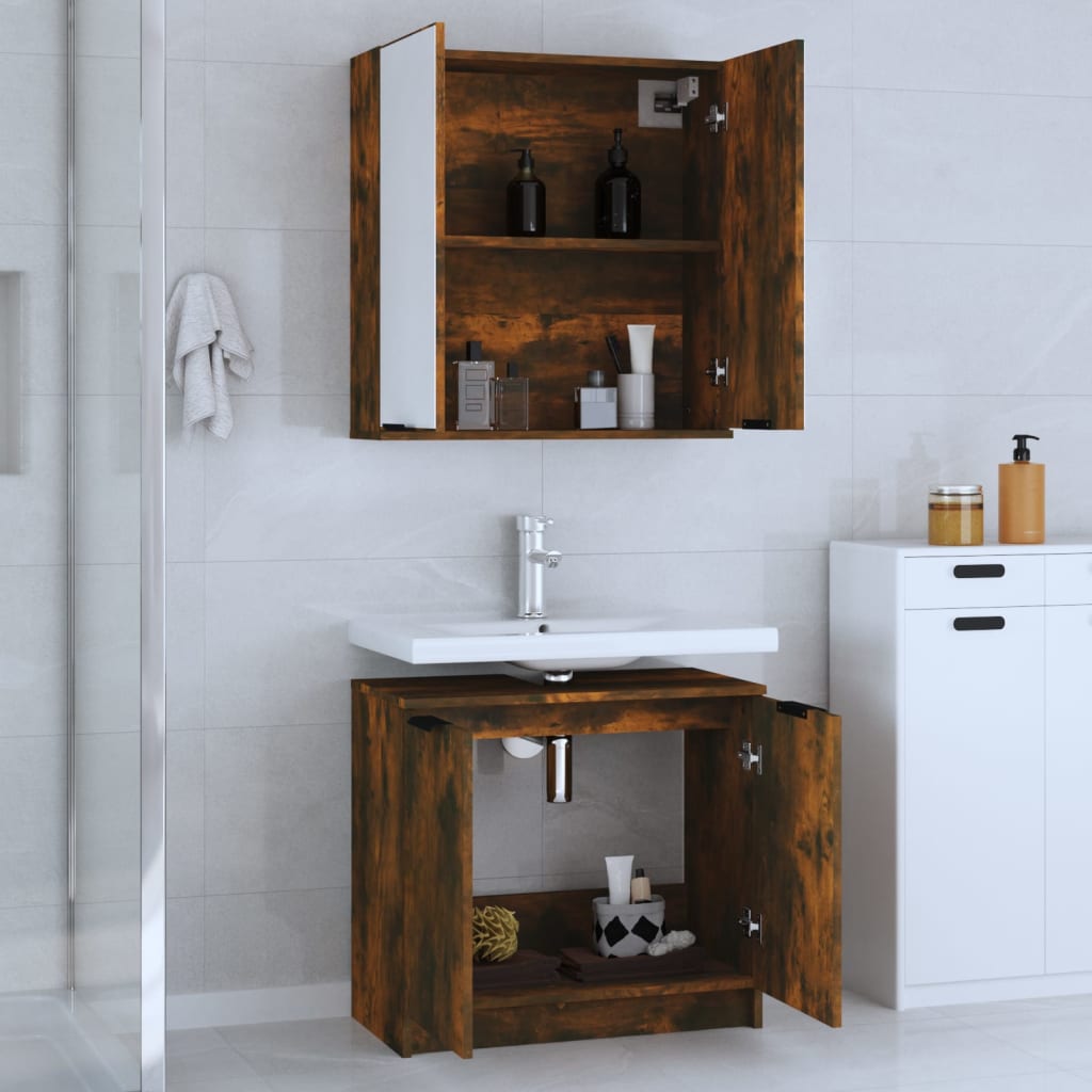 Set Mobili da Bagno 2 pz Rovere Fumo in Legno Multistrato - immagine 3