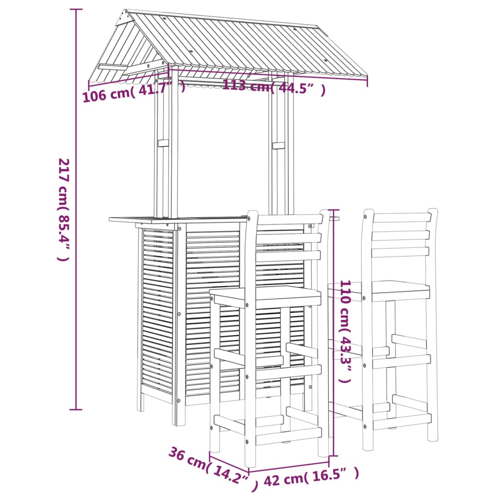 Set da Bar per Giardino 3 pz in Legno Massello di Acacia - immagine 8