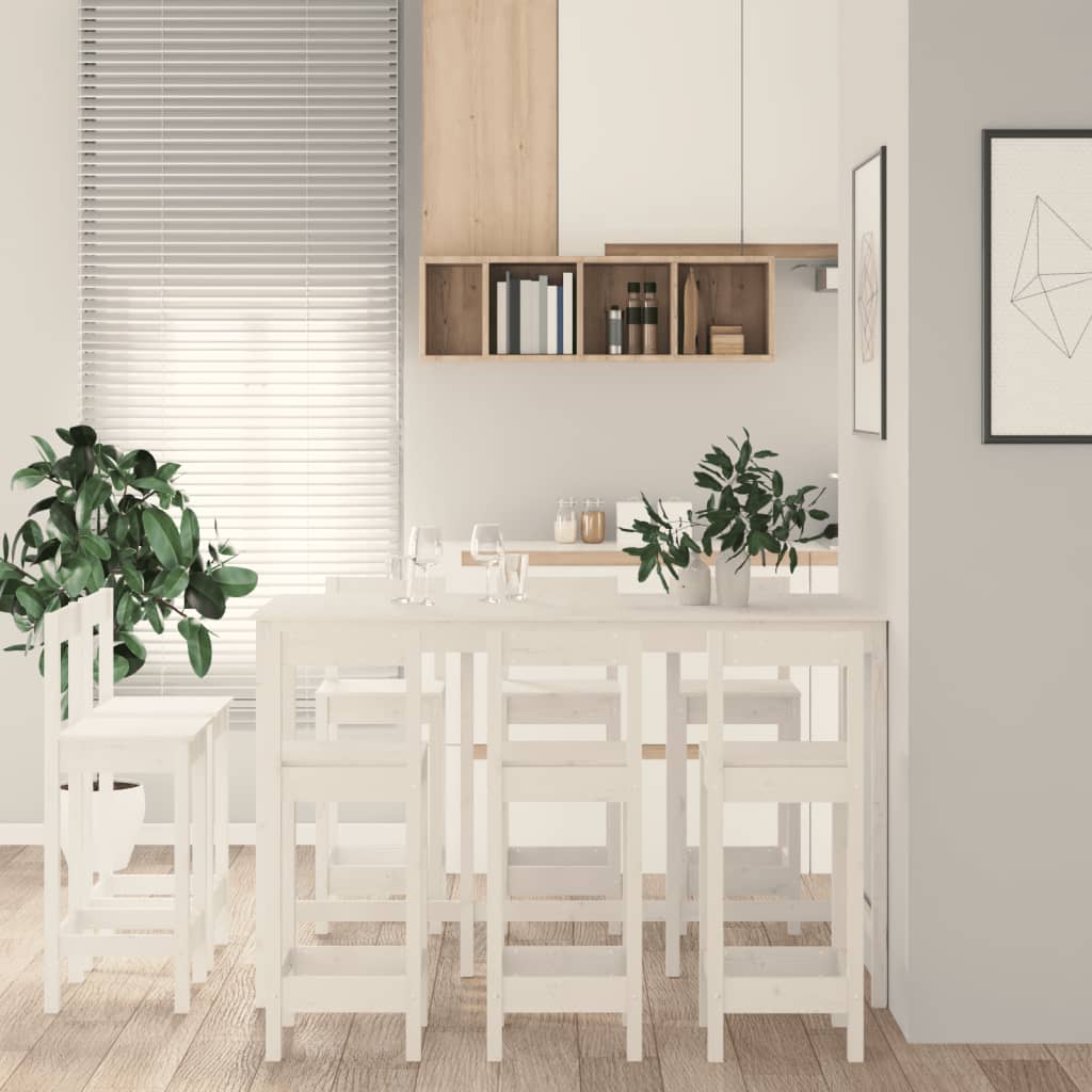 Set da Bar 9 pz Bianco in Legno Massello di Pino - immagine 5