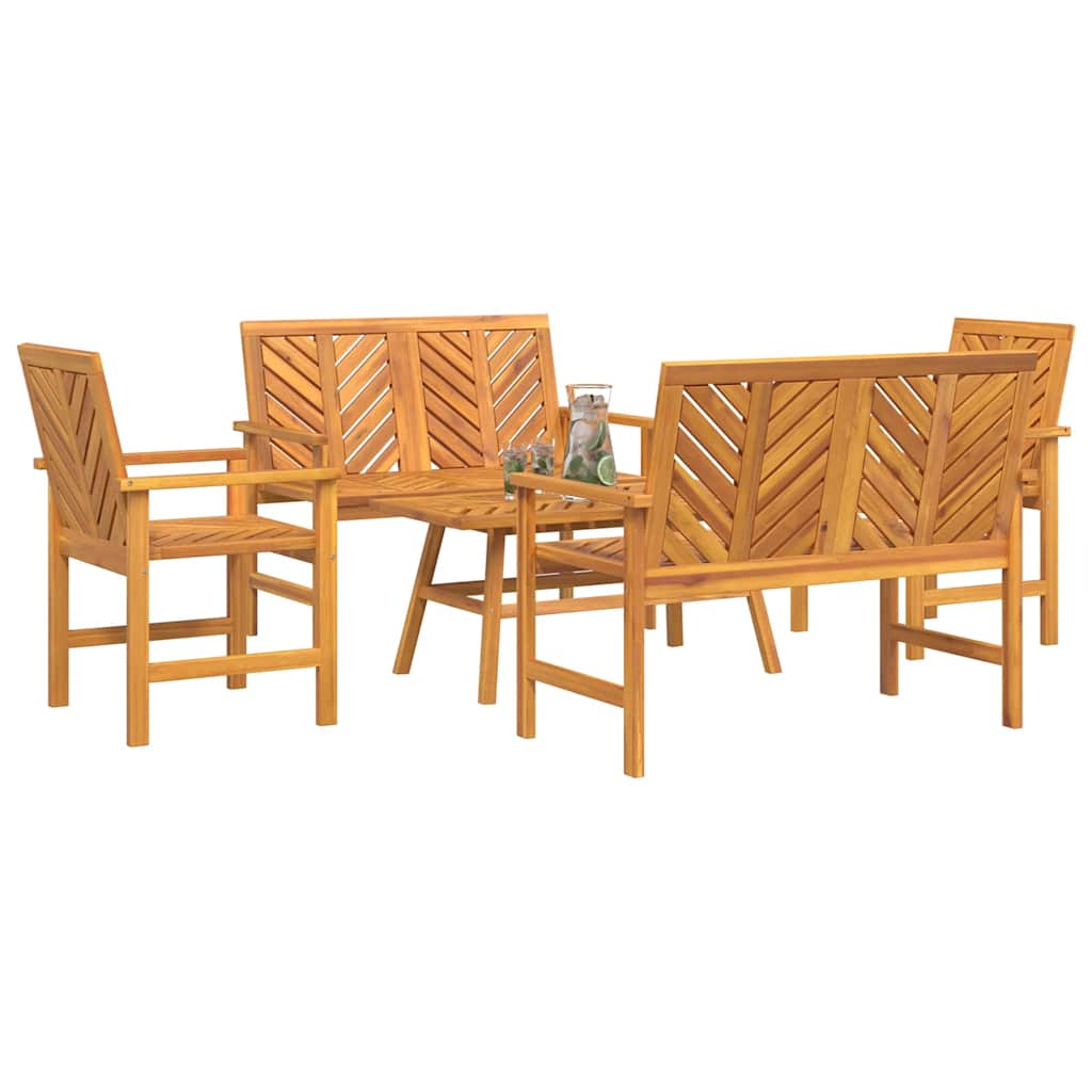 Set Lounge da Giardino 5 pcs Marrone Legno di Acacia Massello - immagine 3