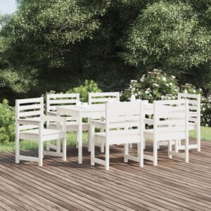 Set da Pranzo per Giardino 7pz Bianco in Legno Massello di Pino