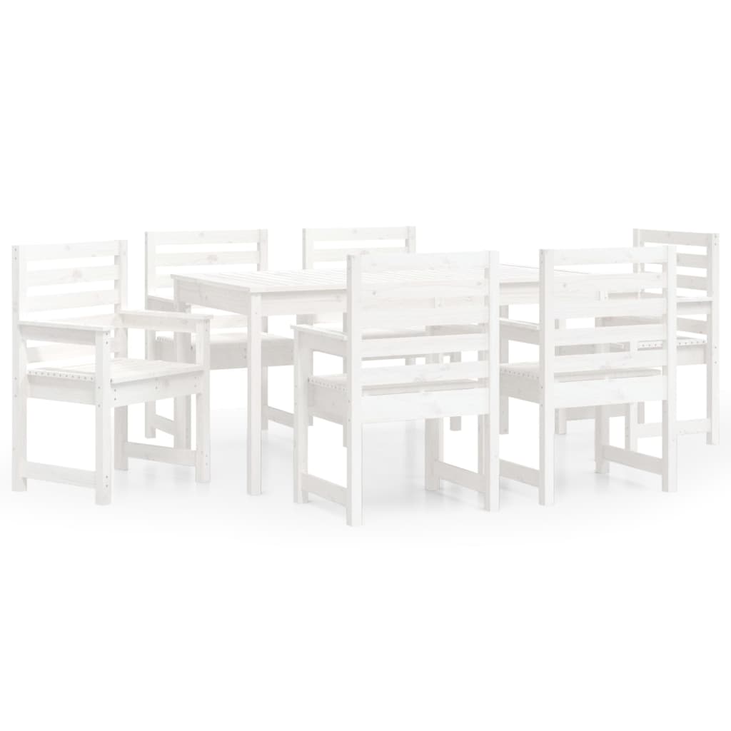 Set da Pranzo per Giardino 7pz Bianco in Legno Massello di Pino - immagine 2