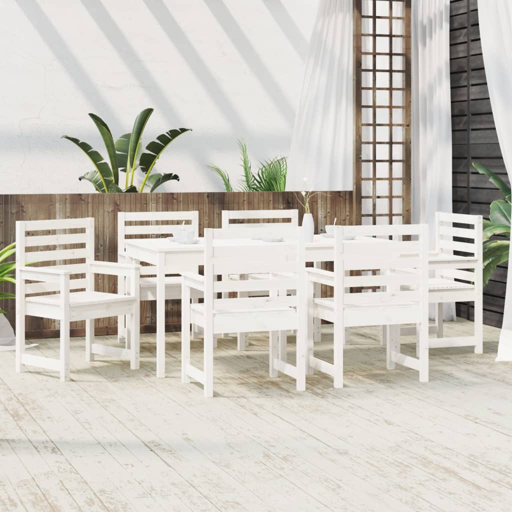 Set da Pranzo per Giardino 7pz Bianco in Legno Massello di Pino - immagine 3