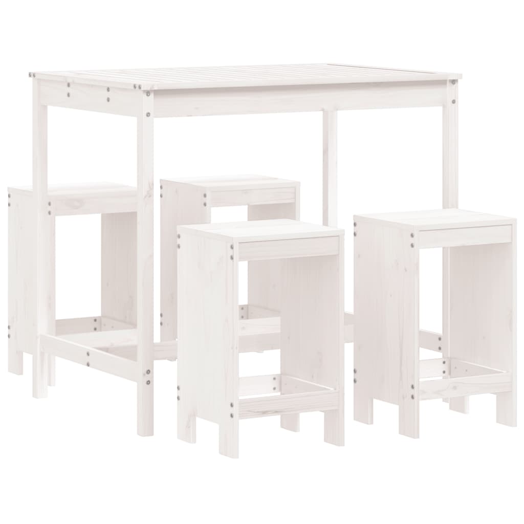 Set Bar da Giardino 5 pz Bianco in Legno Massello di Pino - immagine 2