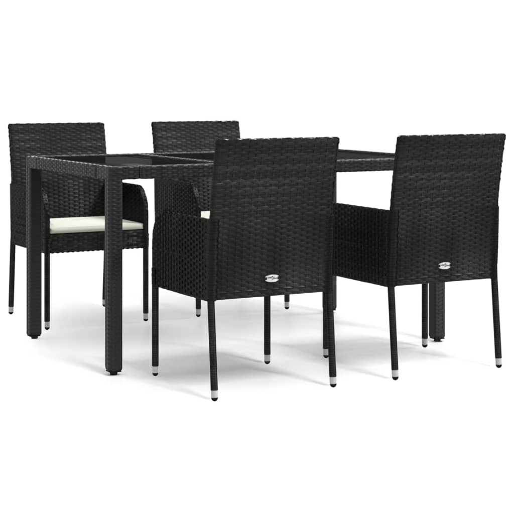 Set da Pranzo da Giardino 5 pz Nero con Cuscini in Polyrattan - immagine 2